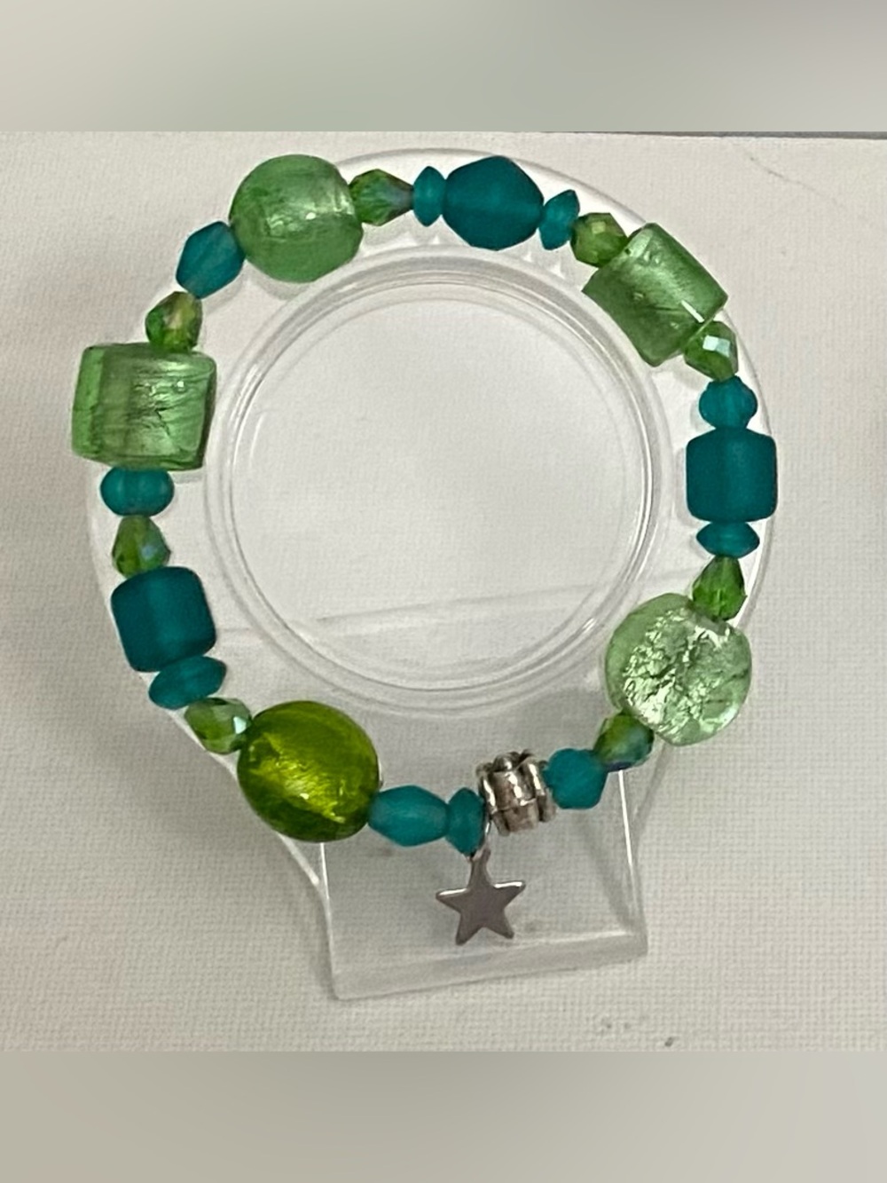 #10 COPY  Green & Teal glass bead bracelet